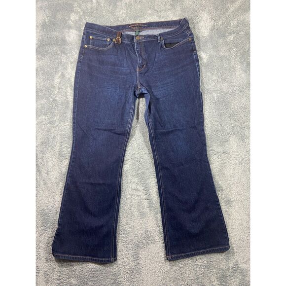 Lauren Jeans Co Womens Plus 16 Blue Dark Wash Stretch Denim Flap Pockets Bootcut - Picture 1 of 12